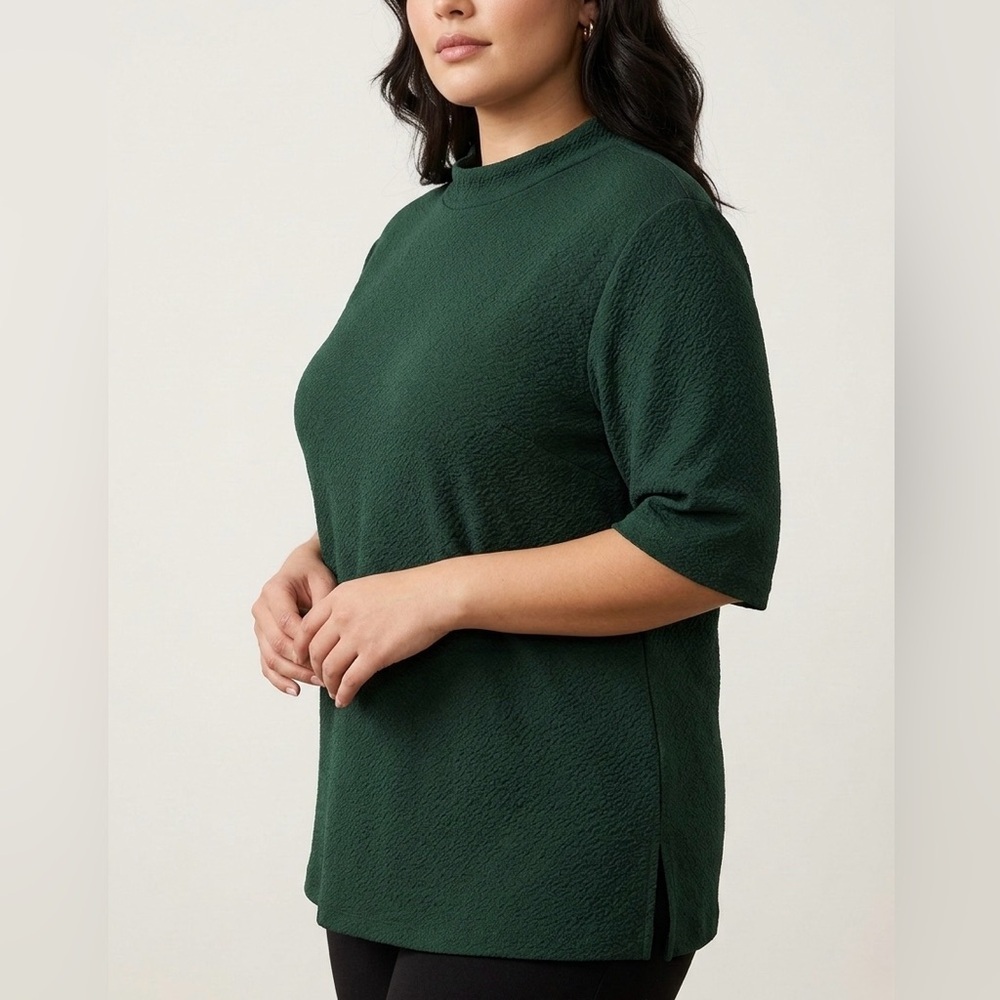 Worthington Forest Green Textured Blouse PXL Short Sleeve